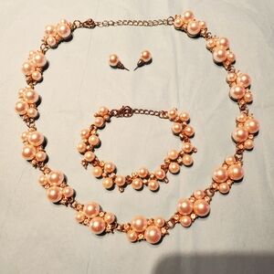 Necklace set, faux pearls and clear stones